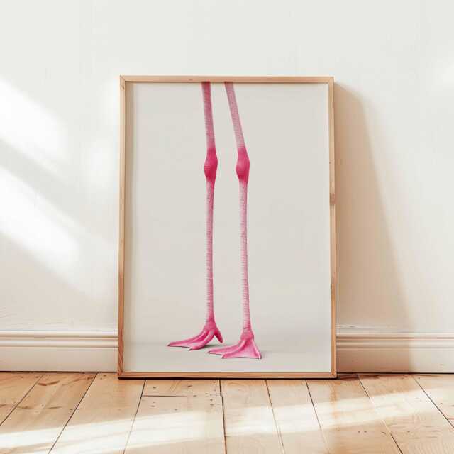 Minimal Flamingo Legs Poster, Quirky Bird Art Print, Funny Pink Wall Decor, Modern Animal Illustration For Bathroom Or Hallway - image 1