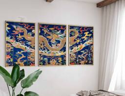 Chinese Set Of 3 Dragon Posters, Floral Art Prints, Oriental Wall Art, Traditional Decor, Gift - thumbnail 1