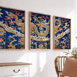 Chinese Set Of 3 Dragon Posters, Floral Art Prints, Oriental Wall Art, Traditional Decor, Gift - thumbnail 3