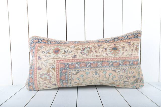 Vintage Turkish Kilim Lumbar Pillow Cover 12x24 Inch, Handmade - image 1