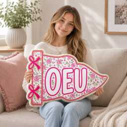 Custom Floral College Pennant Pillow, Personalized Plush Dorm Decor - thumbnail 2