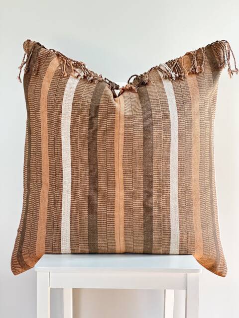 Brown Tribal Hemp Hand Woven Natural Dye Color Hmong Lumbar Pillow Cover - image 1