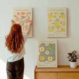 Canvas Art Set Of 3 - Fruit Poster Patterns in Retro Style, Yellow Large Wall Art, Food & Drinks Decor - thumbnail 1