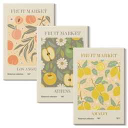 Canvas Art Set Of 3 - Fruit Poster Patterns in Retro Style, Yellow Large Wall Art, Food & Drinks Decor - thumbnail 2