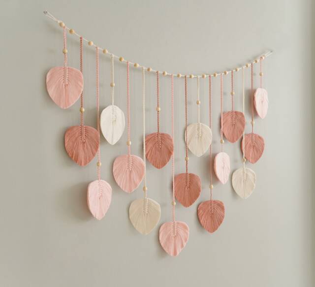 Leaves Garland, Boho Wall Art, Macrame Hanging, Scandinavian Decor, Mid Century Modern, New Home Gift, Mom Gift From Kids L09 - image 1