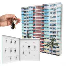 Colorful Architecture Wall Mounted Key Cabinet, Red Industrial Box, Modern Architecture, For Lovers Of Cities - thumbnail 2