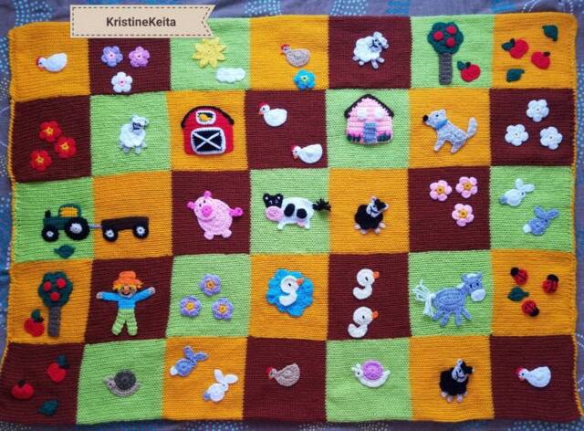 Knitted/Crochet Baby Farm Blanket/Farm Animals/Barn/Apple Tree/Cow/Sheep/Hen/Tractor, Handmade Blanket, Baby Shower Gift, Farm Animal Blanket - image 1