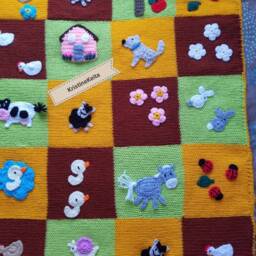 Knitted/Crochet Baby Farm Blanket/Farm Animals/Barn/Apple Tree/Cow/Sheep/Hen/Tractor, Handmade Blanket, Baby Shower Gift, Farm Animal Blanket - thumbnail 3