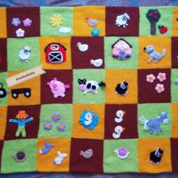 Knitted/Crochet Baby Farm Blanket/Farm Animals/Barn/Apple Tree/Cow/Sheep/Hen/Tractor, Handmade Blanket, Baby Shower Gift, Farm Animal Blanket - thumbnail 2