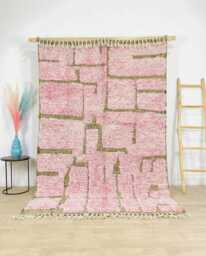 Hand Tufted Moroccan Pink Berber Rug, Authentic Beni Ourain Carpet, Large 9x12 Area Handwoven Wool Shag Rug With Abstract Lines