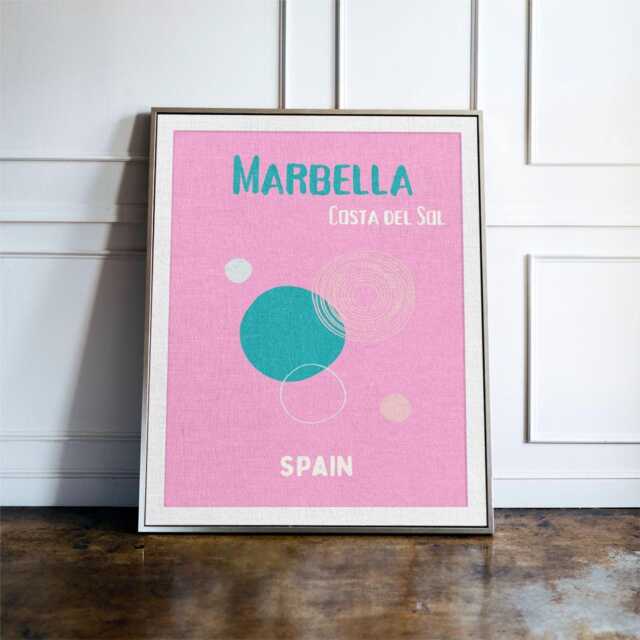 Marbella Spain Travel Poster, Colourful Costa Del Sol Wall Art Print, Beach Decor, Holiday Gift - image 1