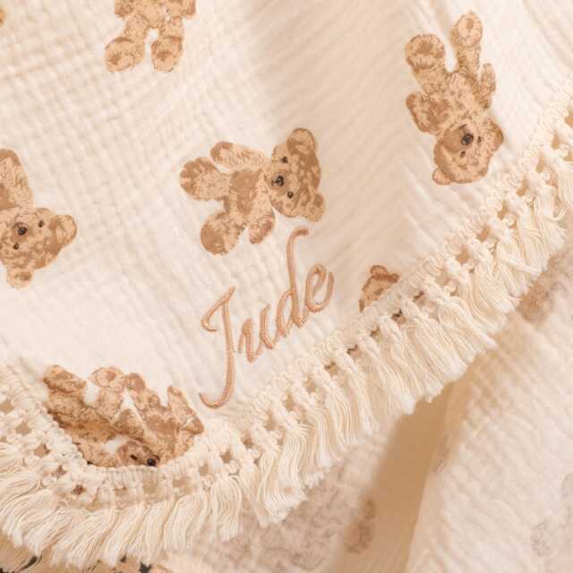 Personalized Teddy Bear Baby Blanket Embroidered Cotton Newborn Gift - image 1