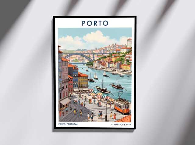 Porto Portugal Travel Poster - Romantic European City Wall Art Vintage-style Cityscape Print Lover Gift - image 1