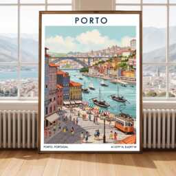Porto Portugal Travel Poster - Romantic European City Wall Art Vintage-style Cityscape Print Lover Gift - thumbnail 3