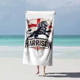 Lions Silhouette Personalised Name England Flag Bath Beach Towel Football Supporter St Georges Cross Sports Fan Holiday Gift Present For Him