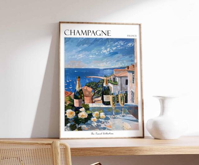 Champagne France Travel Poster Elegant Vineyard Art Print - image 1