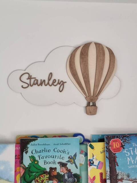 Personalised Hot Air Balloon Nursery Decor, Name Sign, Personalised Wall New Baby Gift, Boys Room Girls Sign - image 1
