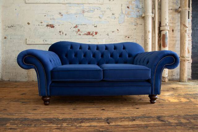 2 Seater Navy Blue Velvet Fabric Chesterfield - British Handmade - image 1