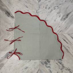 Christmas Scalloped Piping Green Tree Skirt, Printed Tree Striped Tartan Skirt - thumbnail 2