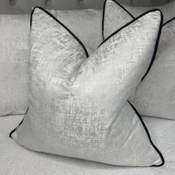 Elegant White & Silver Textured Cushion Cover With Black Piping - Luxury Designer Pillow Sham Home Decor Amelie - thumbnail 2