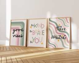 Childrens Affirmation Wall Art - Kids Bedroom Poster Set Of 3 Positive Quotes Pink Green Playroom Nursery Print Girls Room Decor - thumbnail 1