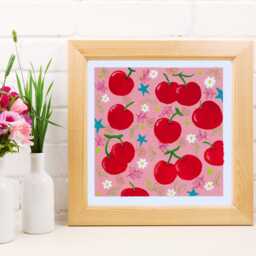 Cherry Acrylic Painting Kitchen Wall Art, Fruit Theme - 8x8 In