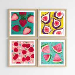 Cherry Acrylic Painting Kitchen Wall Art, Fruit Theme - 8x8 In - thumbnail 3