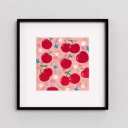 Cherry Acrylic Painting Kitchen Wall Art, Fruit Theme - 8x8 In - thumbnail 2