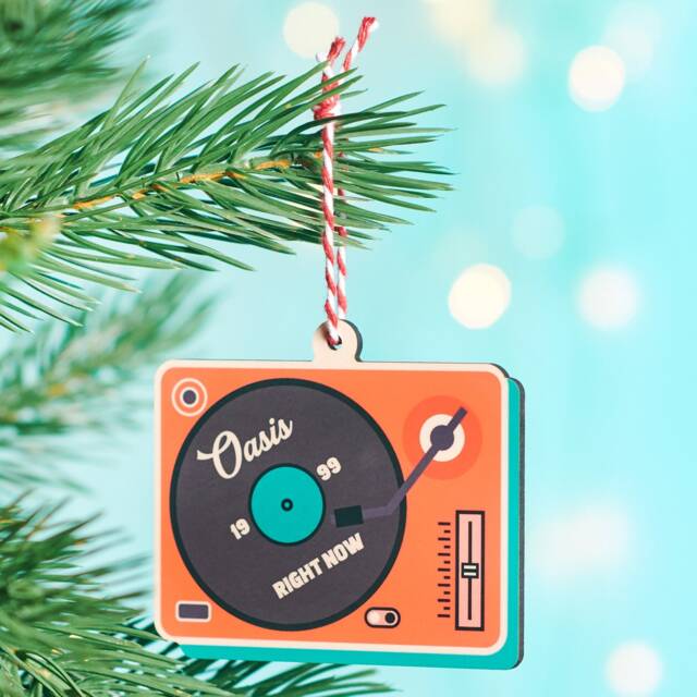 Personalised Record Player Christmas Ornament, Retro Music Gift - image 1