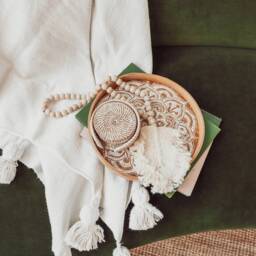 Pom Blanket - Moroccan Blanket Handmade Organic Cotton Beautiful Throw Bedroom Tassels Gift For Her - thumbnail 2