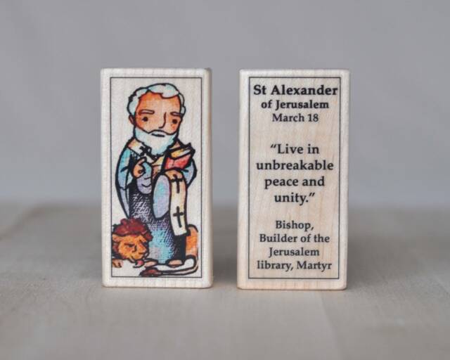 st Alexander Of Jerusalem Patron Saint Block With Gift Bag // Catholic Toys By Almondrod - image 1