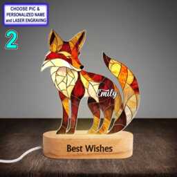 Personalized Red Fox Acrylic Night Light With Name Engraving, Beech Wood Led Lamp, Custom Laser Engraved Gift - thumbnail 2