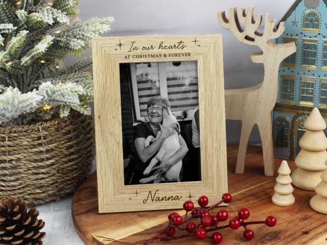 Christmas Memorial Photo Frame, in Loving Memory Wooden Picture Engraved Personalised Remembrance Keepsake, Loved One Sympathy Gift - image 1
