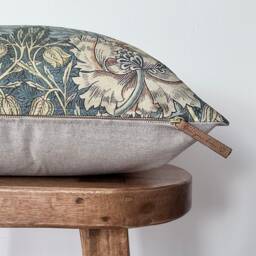 Teal Floral Block Print Pillow Cover - William Morris Inspired Designer Throw Honey - thumbnail 3
