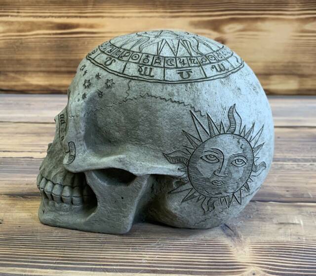 Stone Garden Zodiac Skull Gothic Human Head Ornament Statue - image 1