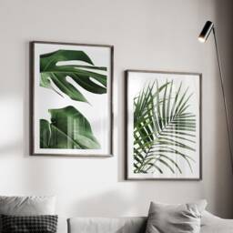 Green Leaf Prints, Set Of 2 Tropical Wall Art, Living Room Photography Posters, Monstera Leaves, Plants Bedroom Prints - thumbnail 1