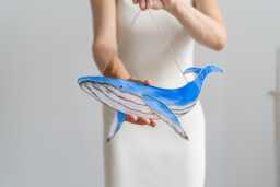 Blue Whale Wall Decor Stained Glass Humpback Hanging Ocean Creature Whale Nursery Art New Home Gift Idea Beach House Decoration - thumbnail 1