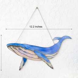 Blue Whale Wall Decor Stained Glass Humpback Hanging Ocean Creature Whale Nursery Art New Home Gift Idea Beach House Decoration - thumbnail 2