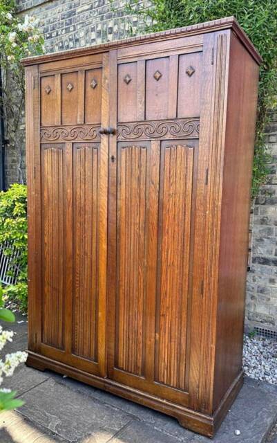 Old Charm Linenfold Vintage Antique Wardrobe - image 1