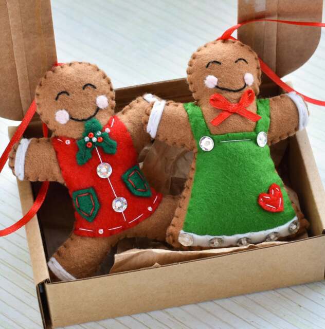 Handmade Felt Gingerbread Man Christmas Ornaments, Set Of 2 - image 1