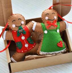 Handmade Felt Gingerbread Man Christmas Ornaments, Set Of 2 - thumbnail 1