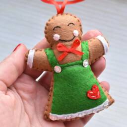 Handmade Felt Gingerbread Man Christmas Ornaments, Set Of 2 - thumbnail 2