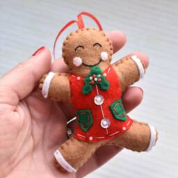 Handmade Felt Gingerbread Man Christmas Ornaments, Set Of 2 - thumbnail 3