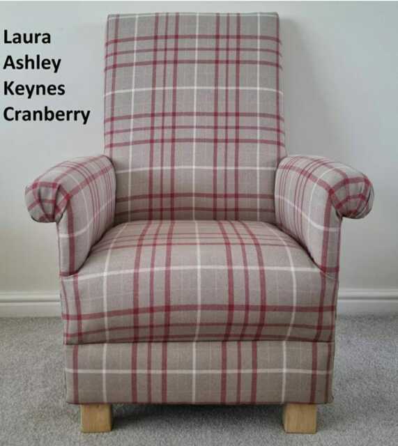 Laura Ashley Adult Armchair Keynes Cranberry Red Fabric Tartan Accent Chair Natural Josette Duck Egg Grey Navy Blue Velvet - image 1