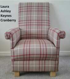 Laura Ashley Adult Armchair Keynes Cranberry Red Fabric Tartan Accent Chair Natural Josette Duck Egg Grey Navy Blue Velvet - thumbnail 1