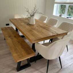 Set Table/Bench/5 Chairs - Industrial Dining Table Grantham Trapezium Legs Table/Bench 200cm - thumbnail 2