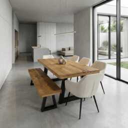 Set Table/Bench/5 Chairs - Industrial Dining Table Grantham Trapezium Legs Table/Bench 200cm - thumbnail 3