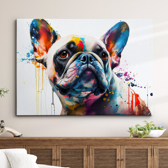 Colorful French Bulldog Dog Pet Abstract Modern Oil Painting Wall Art, Framed Canvas Poster Print, Home Kitchen Office Room Decor, Gifts - image 1