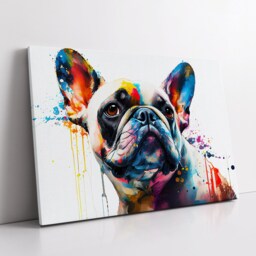 Colorful French Bulldog Dog Pet Abstract Modern Oil Painting Wall Art, Framed Canvas Poster Print, Home Kitchen Office Room Decor, Gifts - thumbnail 2