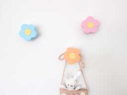 Flower Wall Hooks For Decor & Organization - Nature Garden Floral Kid Rooms, Colorful Fun House Decor, Hidden Screws